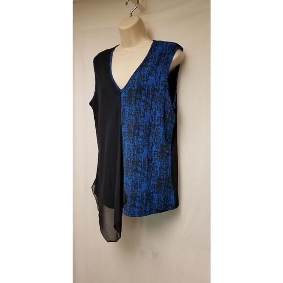Women's ANNE KLEIN V-Neck Black and Blue Sleeveless Blouse Size 12 NWT - Picture 7 of 11